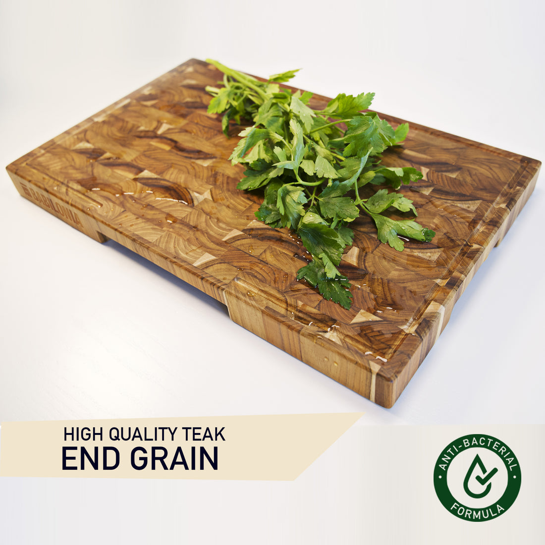 Teak Cutting Board - Heavy Duty End Grain Wood Chopping Board with Handle (Oil & Plate Included)