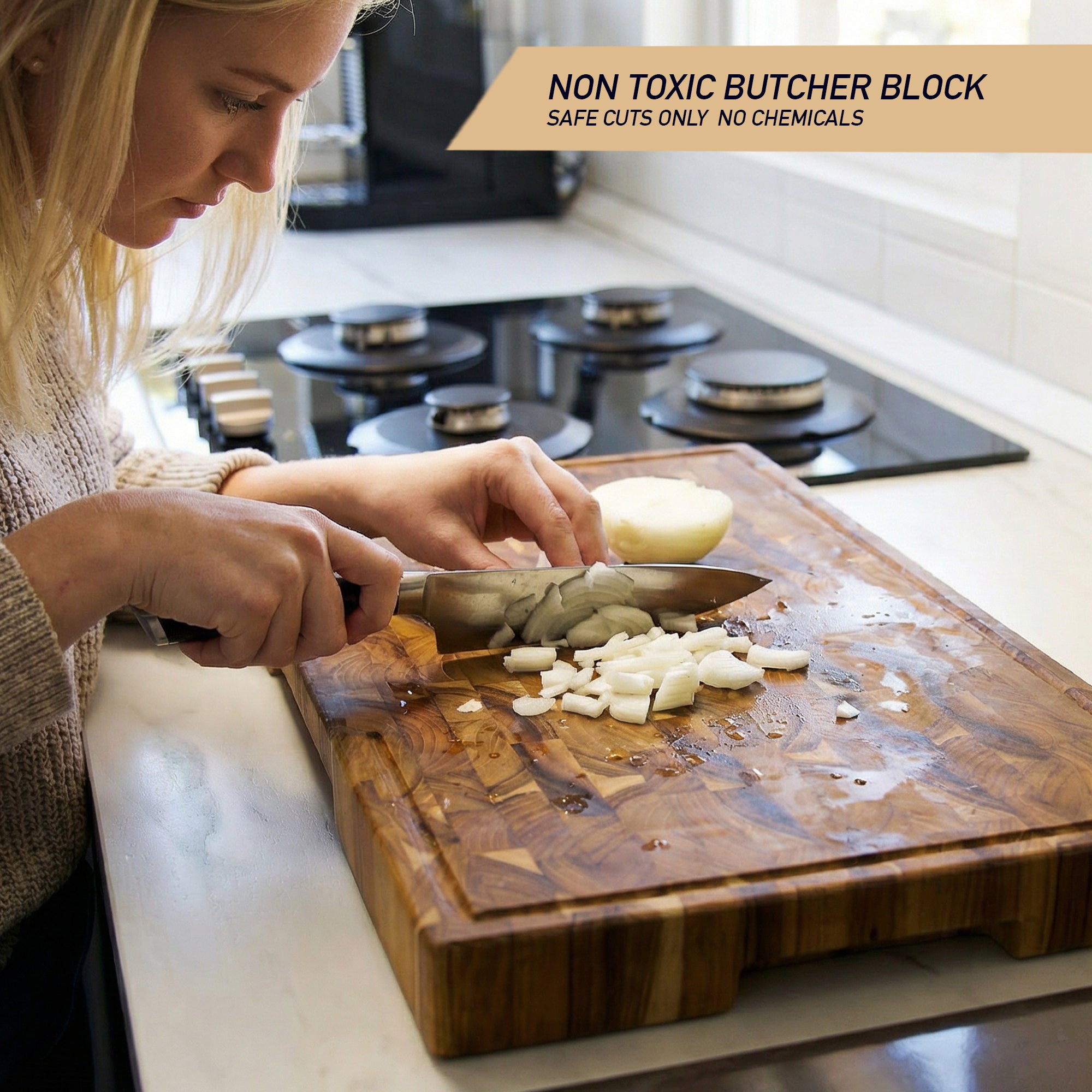 Premium Teak Wood - End Grain - Oil & Plate Included